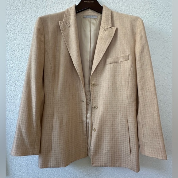 SAKS FIFTH AVENUE 100% Cashmere Beige Tan Houndstooth Blazer SZ IT 44 US 10 - Picture 14 of 14